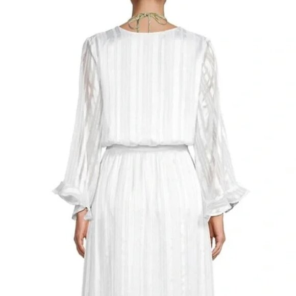 New Melissa Odabash Pearl White Look 9 Gold Striped Faux Wrap Midi Dress NWT - Picture 4 of 12